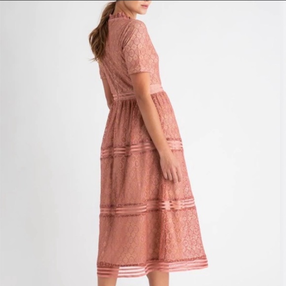 ROOLEE Romantic Beautiful Rose Pink Lace Lined MIDI Length Dress XXXL 3X New Tag - Picture 12 of 12